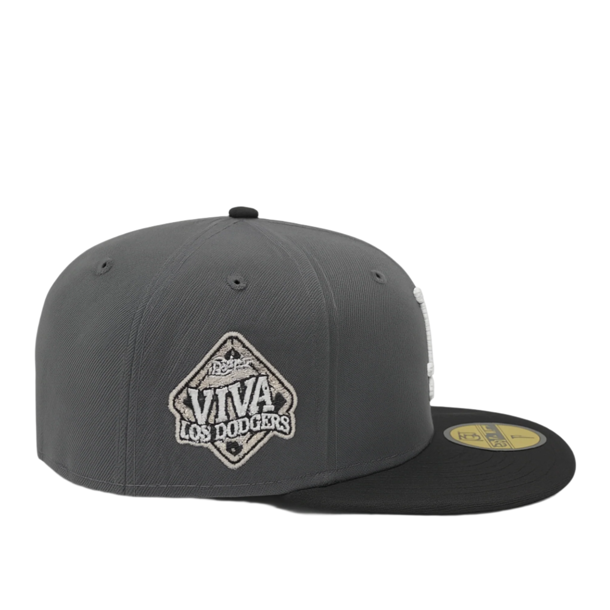 new-era-dodgers-dark-graphite-black-white-logo-2-tone-viva-dodgers-patch-59fifty-fitted-hat-side