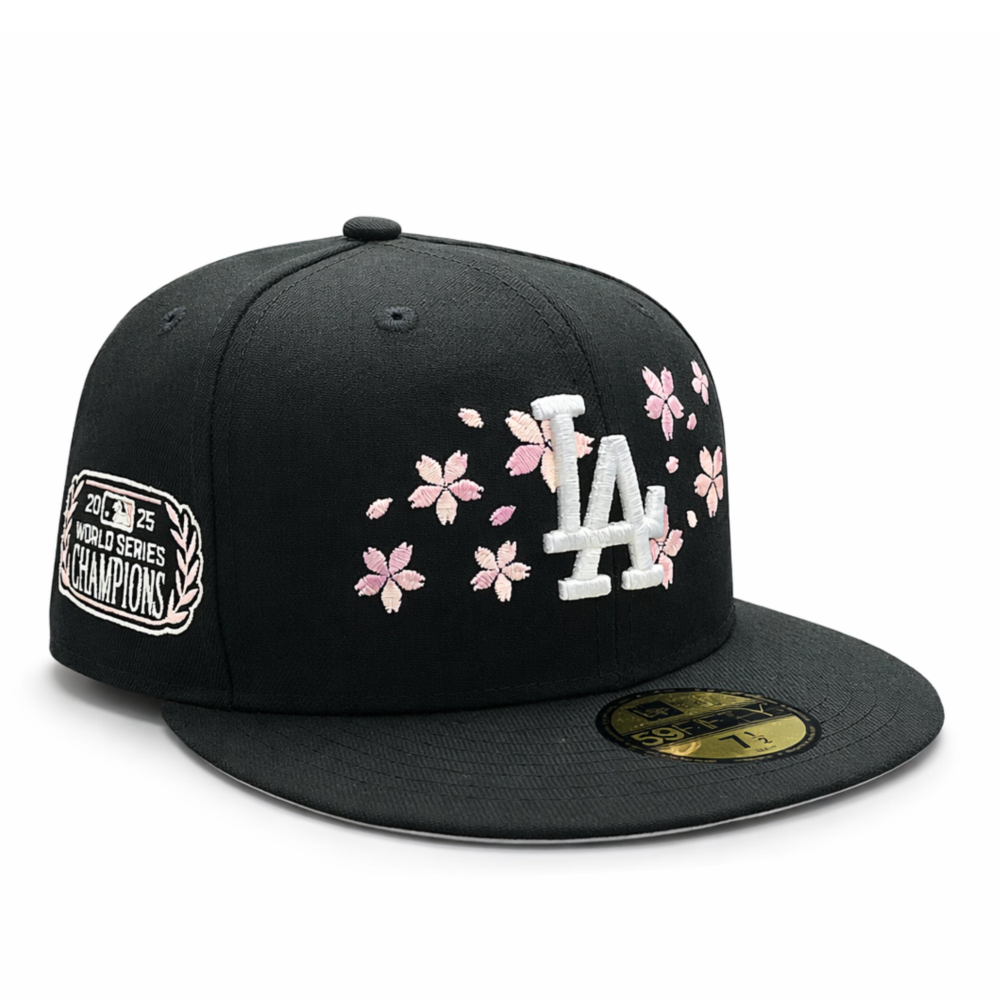 new-era-los-angeles-dodgers-cherry-blossom-2025-world-series-black-59fifty-fitted-hat-front-detail